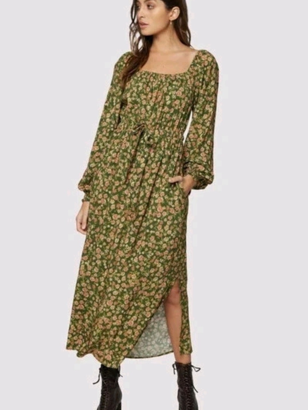 Lost + Wander🌼 Olive Floral Long Sleeve Maxi Dress🌼